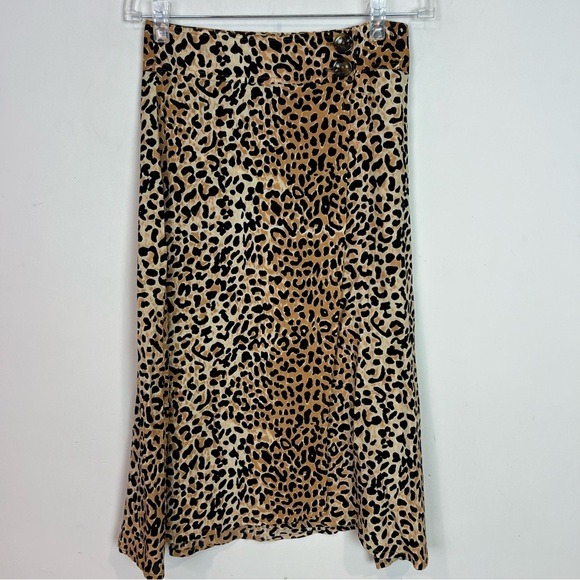 FAITHFULL THE BRAND ANTHROPOLOGIE BLACK BROWN LEOPARD WRAP SKIRT WOMENS SZ 2 - Picture 2 of 8